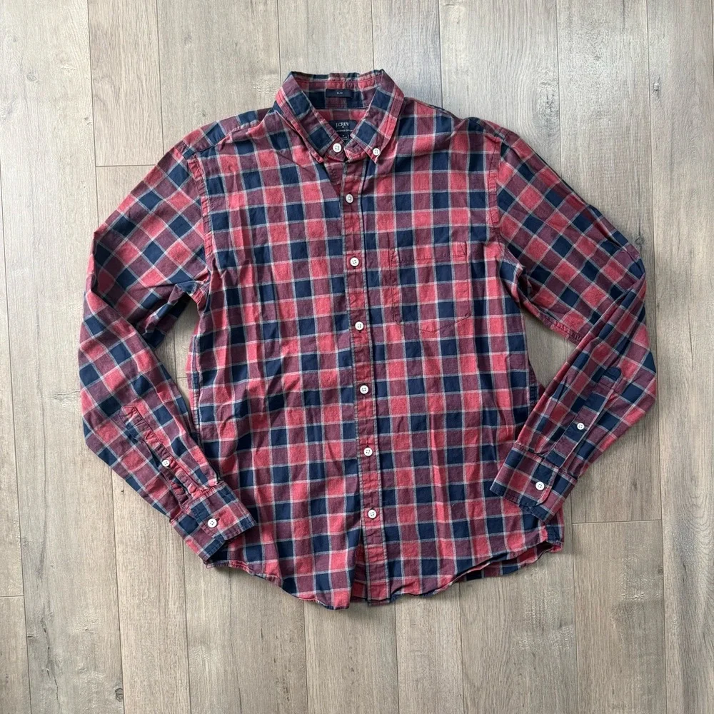 J. Crew Red and Navy Checkered Shirt